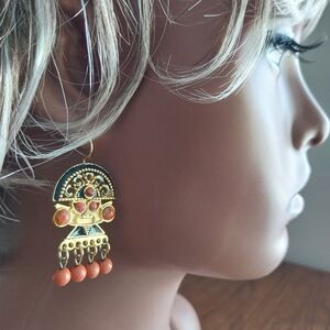 Vintage Gold and Orange Dangle Earrings